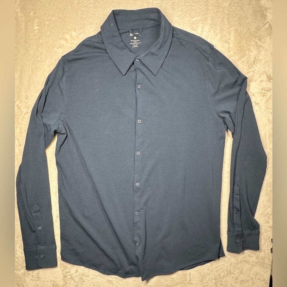 True Classic Navy Blue Button Front Long Sleeve Stretchy Collared Shirt XL